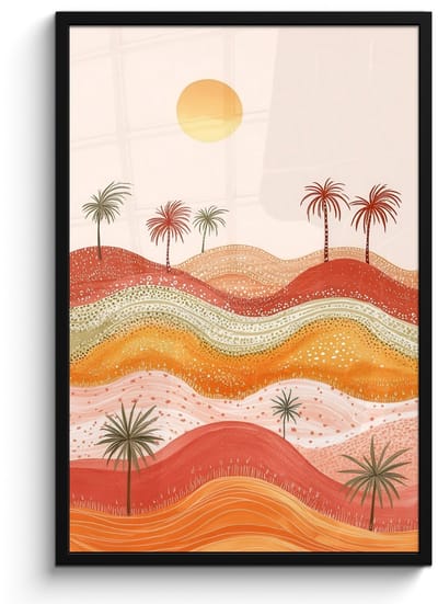Poster in lijst - Fotolijst 60x90 cm - Posters - Abstract landschap - Palmbomen - Kleurrijk - Posterlijst zwart - Decoratie - Wanddecoratie woonkamer - Muurdecoratie slaapkamer