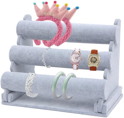 Dailygoods - Armbandrek met 3 Niveaus, Armband Stand Display, Afneembare Sieradenstandaard, Geschikt voor Sieraden, Horloges, Kettingen, Armbanden(Grijs)