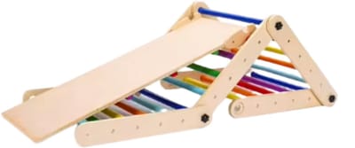 3-in-1 opvouwbaar driehoekig klimspeelgoed - Buitenspeelgoed - Voor kinderen, speelgym, klimmer en rocker - Binnenklimtoestel met oprit - Multikleur