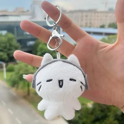 Schattige Koptelefoon Kitten Koppeltje Sleutelhanger Mini Huilende Kat Pop Pluche Sleutelhanger Cartoon Hond Bij Tas Hanger Bedels Rugzak Decoratie gray