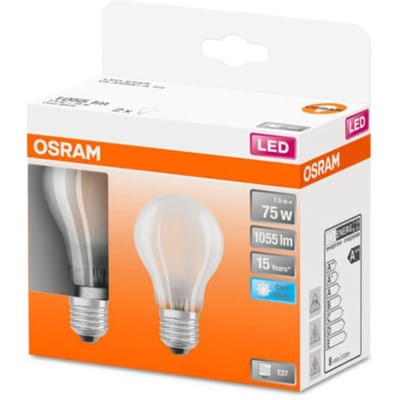 OSRAM Classic A LED lamp E27 7,5W 4.000K mat per 2