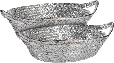Mandjes - zeegras - 26 x 22 x 8 cm - zilver metallic - 2x stuks - broodmandjes