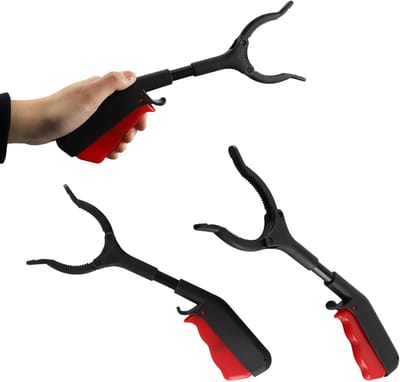 Korte grijptang - 2 stuks - kleine grijptang met antislip ergonomische handgreep, draagbaar voor ouderen, mensen met een beperking en vuilnisophalers - 28 cm - zwart-rood