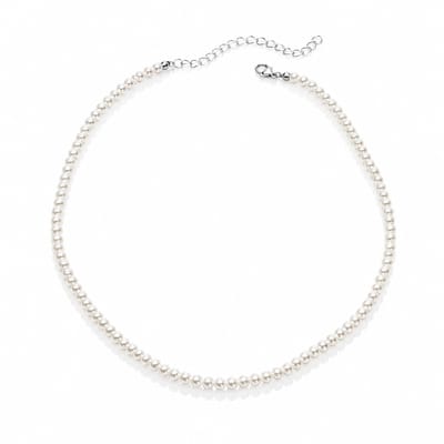Luxamore® Parelketting Dames Wit – 4 mm Glasparels Ketting – Elegante Halsketting Dames – Verstelbare Choker Ketting met Zilverkleurige Sluiting – Sieraden Cadeau voor Vrouwen