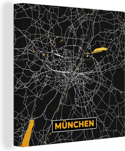 Canvas Schilderij München - Goud - Stadskaart - Plattegrond - Kaart - Duitsland - 20x20 cm - Wanddecoratie