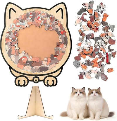 Houten Legpuzzel in Kattenvorm - 135 Stuks Gekleurde, Unieke Vormpjes