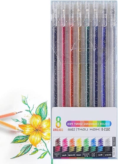 Gelpennen Glitter - Schrijfset Pennen - Creatief Tekenen - Veegbestendig Ontwerp - 8 stuks - Gekleurd