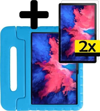Hoes - Geschikt voor Lenovo Tab P11 Plus - Met 2x Screenprotector - Kinderhoes Shockproof Bumper - Kidsproof Case - Tablet Hoesje - Kinder Cover - Blauw