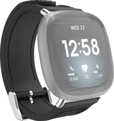 Hama Polsband Voor Fitbit Versa 3/Sense Horlogebandje Van Leer En Silic. Zw.