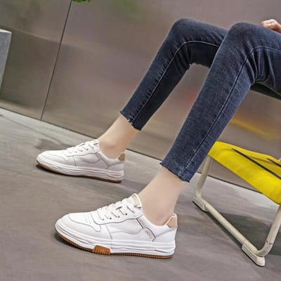 Kleine Witte Schoenen Dames Echt Leer Lente Nieuwe Platte Sport Casual Schoenen Alles-match Sneakers Dames Enkele Schoenen 40 black