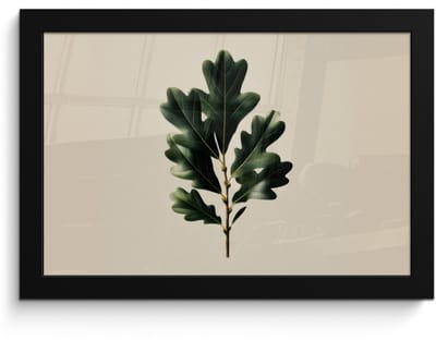 Poster in lijst - Fotolijst 30x20 cm - Posters - Eikenbladeren - Beige - Groen - Golvende randen - Posterlijst zwart - Decoratie - Wanddecoratie woonkamer - Muurdecoratie slaapkamer