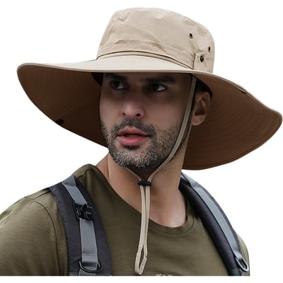 Zonnehoed Brede rand UV-bescherming Opvouwbare emmerhoed voor vissen Wandelen Kamperen 12 cm rand kaki
