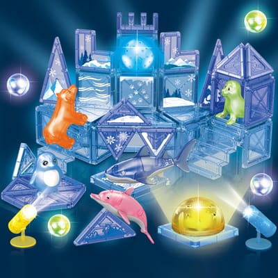 BoefieBoef Magnetische Montessori Blokken - 44-delige Zeedieren Bouwset - Creatief Constructiespeelgoed met Licht - Peuters & Kleuters 3+ Jaar - Perfect Cadeau Compatibel met Magna-Tiles & Magformers - jongen & meisje VerjaardagsCadeau