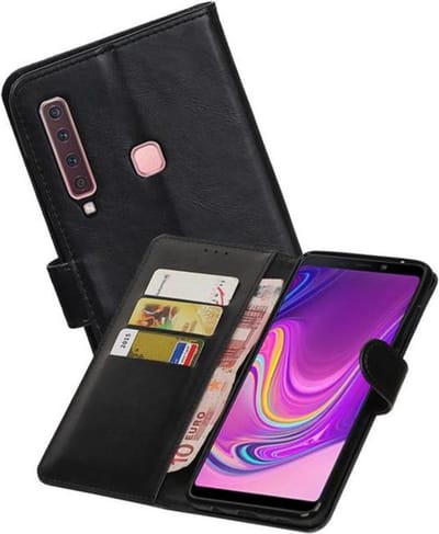 Zakelijke Book Case Telefoonhoesje Geschikt voor de Samsung Galaxy A9 2018 - Portemonnee Hoesje - Pasjeshouder Wallet Case - Zwart
