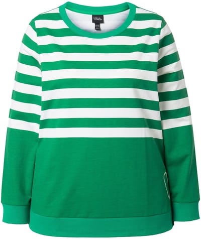 Ulla Popken - Dames - Sweatshirts strepen hartborduursel ronde hals lange mouwen - Zomergroen - Maat 42+