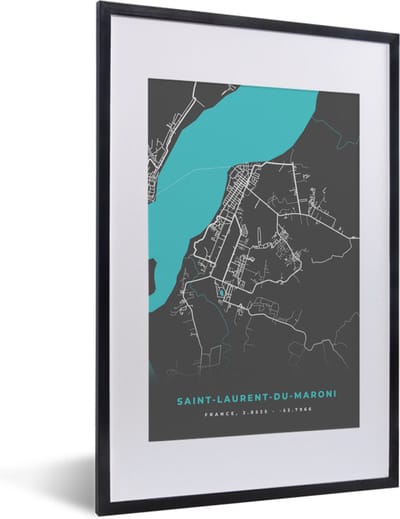 Fotolijst incl. Poster - Saint-Laurent-du-Maroni - Plattegrond - Stadskaart - Kaart - Frankrijk - 40x60 cm - Posterlijst