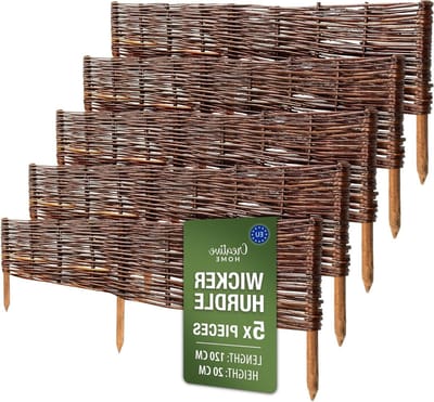 Rieten Bedrand - Tuinafscheiding Set - Bloembedden Afbakenen - Weerbestendige Wilgentenen - 5 Stuks 120x20cm - Bruin