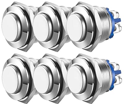 Drukknoppen 16mm - 6 Stuks Waterdichte Momentary Stroomdrukknop voor Diverse Toepassingen