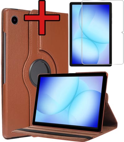 Hoesje - Geschikt voor Samsung Galaxy Tab A11 Plus / A9 Plus - Met Screenprotector - 360 Graden Hoes - Draaibare Hard Cover Case - Tablethoes Draaibaar - Bruin