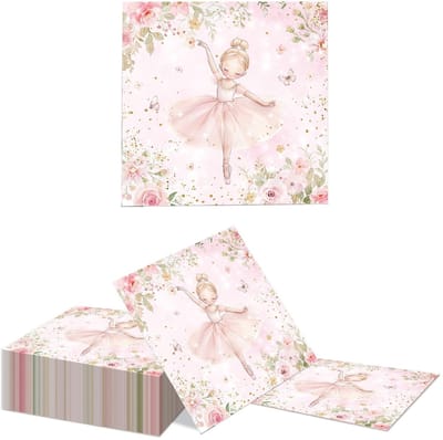Dailygoods- Servetten Ballerina 40 Stuks - Papieren Servetten - Feestdecoratie - Verjaardag - Baby Shower - Afmetingen 16,51 cm x 16,51 cm gevouwen - Feestservetten