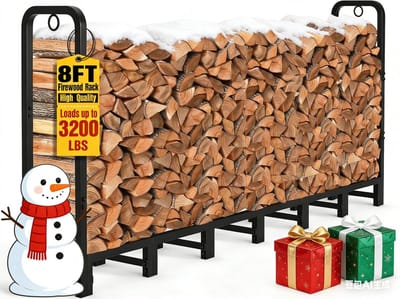 Houtstapelrek 2,4 m - Zwart - Houtdroger - Boven 17 cm Grond - 1 Gezichtskoord - Geschikt voor Patio, Terras, Open Haard
