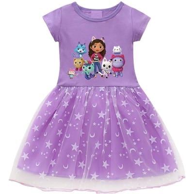Nouvelle Robe d'Été Cartoon Gabby Cats pour Bébés Filles Robe Princesse Sac Bandeau Enfants Déguisement Cosplay Maison de Poupées de Gabby 120 pink