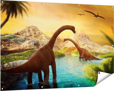 Gards Tuinposter Dinosauri�rs in het Water - Dino's - 150x100 cm - Tuindoek - Tuindecoratie - Wanddecoratie buiten - Tuinschilderij
