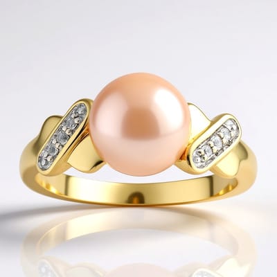 Cavill - 925 Sterling Zilveren Ring - Perzik Ming Parel 8mm - 0,044 ct Zirkonen - Elegante Moderne Ring met Parel
