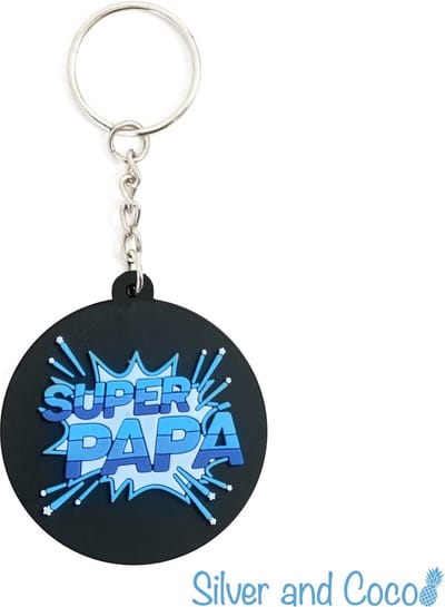 SilverAndCoco® - Vaderdag Verjaardag Cadeau Kind / 2D Sleutelhanger Auto Huis / Sinterklaas Schoen Cadeau Key Chain / Sleutel Ring Sleutels - Vader / Dad / Super Papa