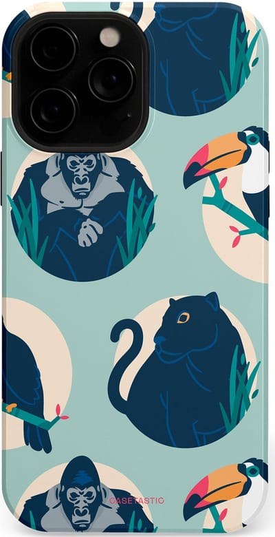 Casetastic hoesje geschikt voor Apple iPhone 13 Pro Max - MagSafe - Dubbellaagse bescherming - Wilde Dieren Mix - Fashion Case - Lichtgrijs Donkerblauw Crème Donkergrijs