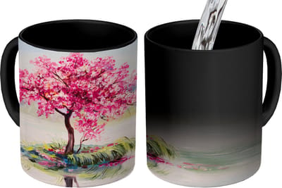 Magische Mok - Foto op Warmte Mokken - Koffiemok - Schilderij - Bloesem - Bloesemboom - Water - Olieverf - Magic Mok - Beker - 350 ML - Theemok