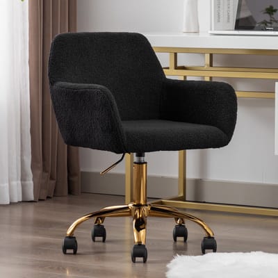 Teddy Bureaustoel - Kaptafel Stoel - Make-up Stoel - Sherpa - In Hoogte Verstelbaar - Draaibaar - Gouden Poten - Slaapkamer - 53x53x55cm - 1 Stuk