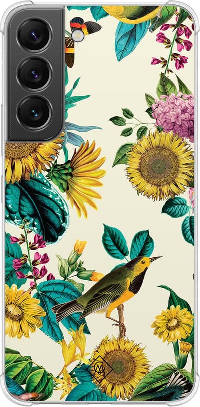 Casimoda® hoesje - Geschikt voor Samsung Galaxy S22 - Zonnebloemen / Bloemen - Shockproof case - Extra sterk - TPU/polycarbonaat - Mint, Transparant