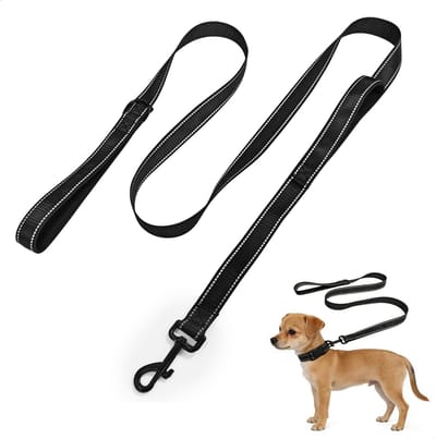 Korte hondenriem met twee niveaus, explosiebestendige hondenriem, looplijn voor honden, reflecterend, voor wandelingen en dagelijkse hondentraining, 1,8 m, zwart
