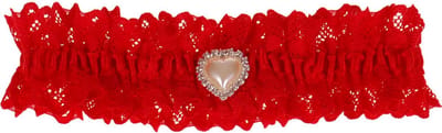 Kousenband Rood met Kant en Hartvorm Parel met Strass - Grote Maat