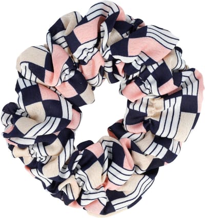 Haarsoires Haarelastiek Scrunchie – Blokkenprint – Gladde Stof – Zwart Wit Beige Roze - Haarkrinkel - Haar Elastiek met Stof - Zacht & Haarvriendelijk