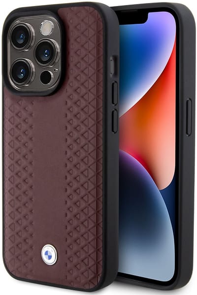 BMW Back Cover voor iPhone 15 Pro - Burgundy Leren Hoesje - Schokabsorberend - Diamond Pattern