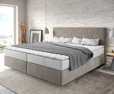 Boxspringbed Dream-Well microvezel beige 200x200 cm met pocketveringmatras en Visco topper Boxspringbed Dream-Well microvezel beige 200x200 cm met pocketveringmatras en Visco topper