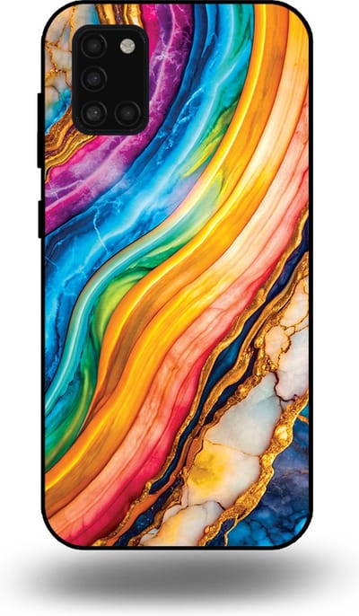 Smartphonica Telefoonhoesje Geschikt voor Samsung Galaxy A31 met Regenboog Goud Marmer Opdruk - TPU Backcover Case Rainbow Gold Marble Design geschikt voor Samsung Galaxy A31