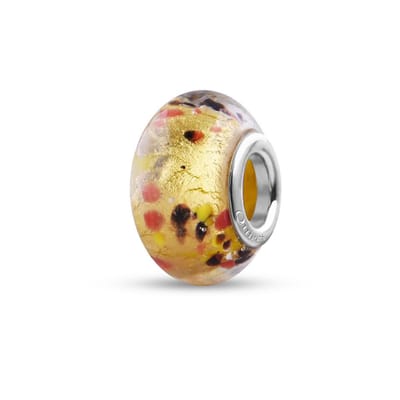 Quiges - Glazen - Kraal - Bedels - Beads Goud met Rood Zwarte Vlokjes Past op alle bekende merken armband NG490