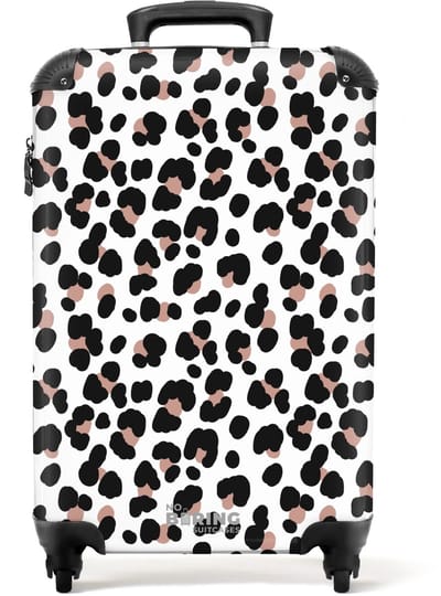 NoBoringSuitcases.com - Koffer dames - Zwarte vlekken met witte achtergrond - Past binnen 55x40x20 cm en 55x35x25 cm - Trolley handbagage vrouwen - Valiezen met wieltjes volwassenen - Reiskoffer op wielen - Rolkoffer lichtgewicht