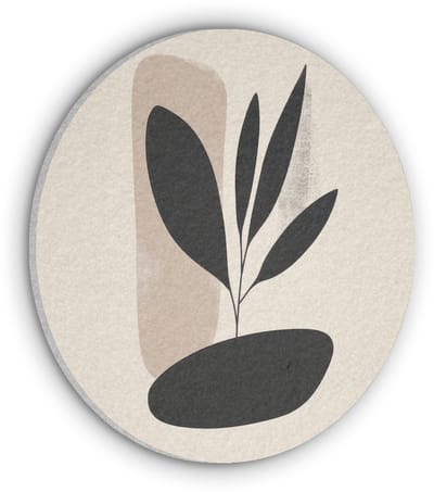 Akoestisch wandpaneel rond 60x60 cm - Vilt schilderij Plant - Beige - Japandi - Ronde akoestische panelen - Geluidsdempende wanddecoratie - Geluidsisolatie wandcirkel - Muurdecoratie geluidspanelen