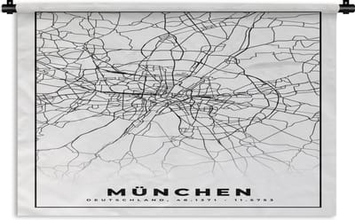 Wandkleed - Wanddoek - München - Plattegrond - Kaart - Stadskaart - 180x120 cm - Wandtapijt
