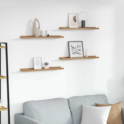 vidaXL - Wandplank - 4 - st - Bruin - 60 - x - 9 - x - 3 - cm - Bewerkt - hout