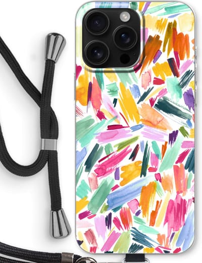 Case Company® - Hoesje met koord geschikt voor iPhone 16 Pro Max hoesje met Koord - Watercolor Brushstrokes - Telefoonhoesje met Zwart Koord - Bescherming aan alle Kanten en Over de Schermrand