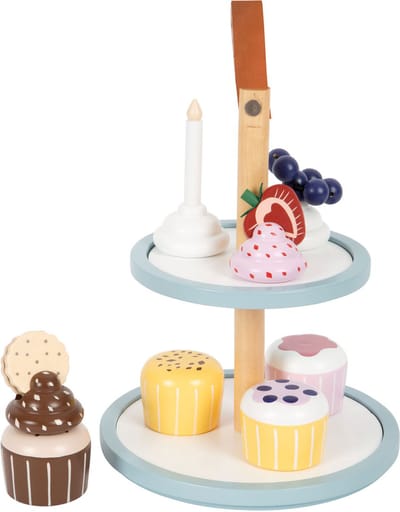 Small Foot - Wooden Play Food Etagere with Cupcakes 13 pieces.