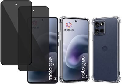TechNow Hoesje + 2x Privé Screenprotector geschikt voor Motorola Moto G86 Hoesje Screenprotector - Privacy Tempered Glass - Case Transparant