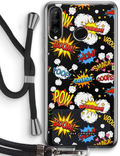 Case Company® - Hoesje met koord geschikt voor Huawei P30 Lite hoesje met Koord - Pow Smack - Telefoonhoesje met Zwart Koord - Bescherming aan alle Kanten en Over de Schermrand