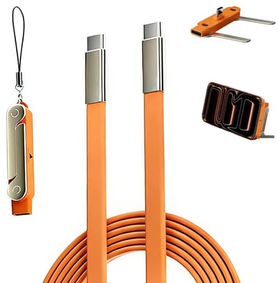 Namajunas - USB-C-kabel - 3-in-1 oplaadkabel 4.0 USB-C - USB-C naar USB-C-kabel - Snellader - 240W - 1.5 meter - Met demonteerbare opvouwbare telefoonstandaard - Oplaadkabel - Geschikt voor iPhone, Samsung o.a - Ideaal voor gamen en video's kijken