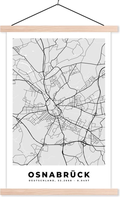 Posterhanger incl. Poster 40x60 cm - Schoolplaat - Osnabrück - Kaart - Stadskaart - Plattegrond - Duitsland - Textielposter - Blanke latten - Stadskaart